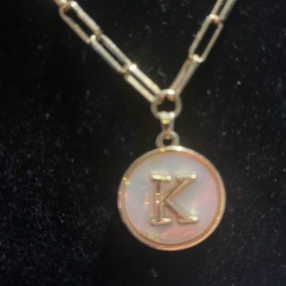 Gold K Initial Enamel Pendant Necklace - Picture 1 of 8